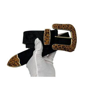 Lake Shore Drive Women's Leather Belt Leopard Print Buckle Black size Medium